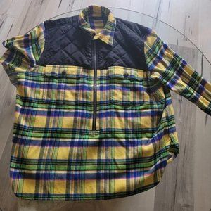 Rare Polo Raph Lauren Plaid Quarter Zip Button up shirt with quilted material XL